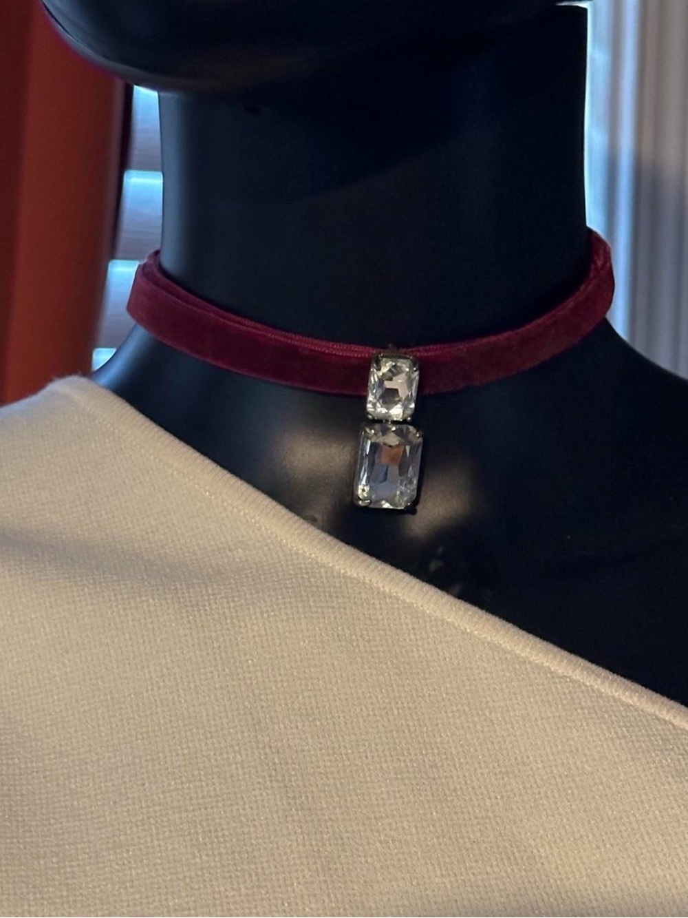 Jack by BB Dakota Burgundy Velvet Choker with Clear Crystal Pendant